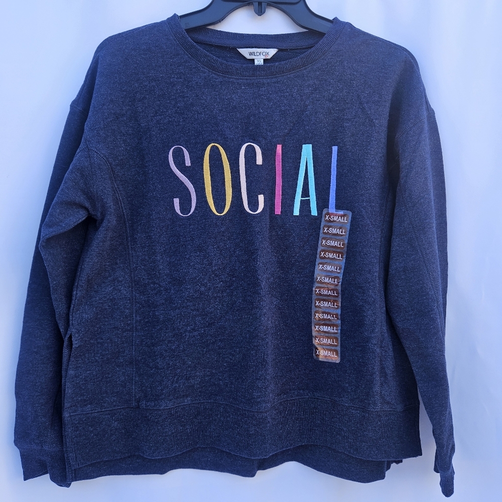 Wildfox Statements Sweatshirt Size-XS Embroidered Social Pullover NWT